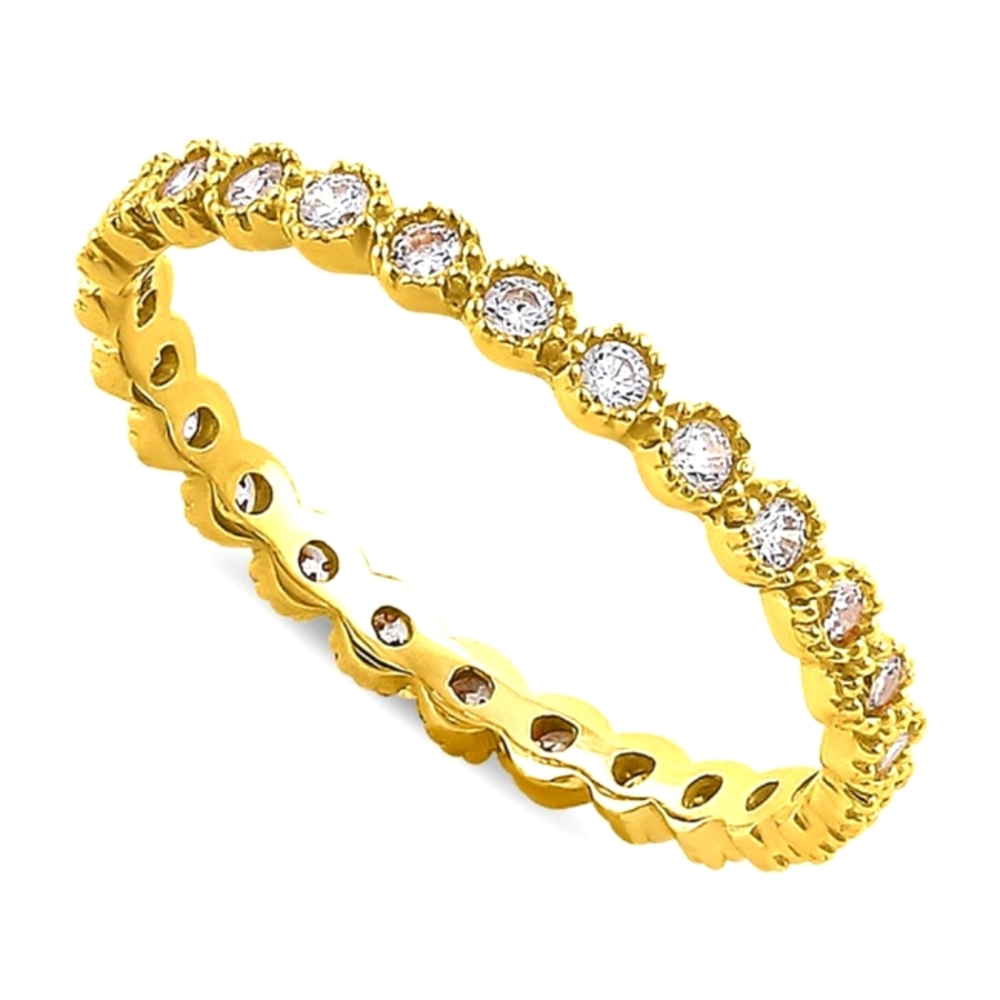 Solid 14K Yellow Gold Inlay Round Cut Eternity CZ Band